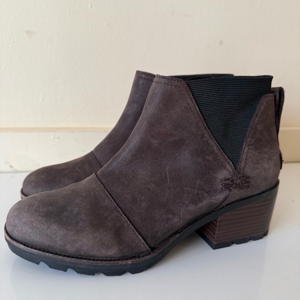 Sorel Cate Bootie Brown Women's SZ 7.5 Block Heel Ankle Bootie Waterproof Boho